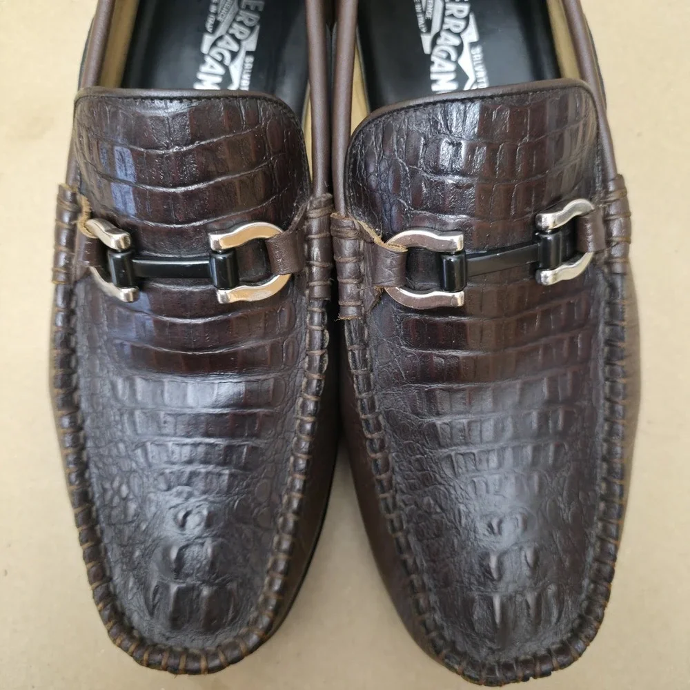 Salvatore Ferragamo (Sz 280mm US 9-10 E ) Driving Loafer Brown Horse Bit reptile